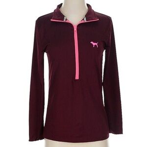 PINK Victoria's Secret Burgundy Quarter-Zip with Pink Accents